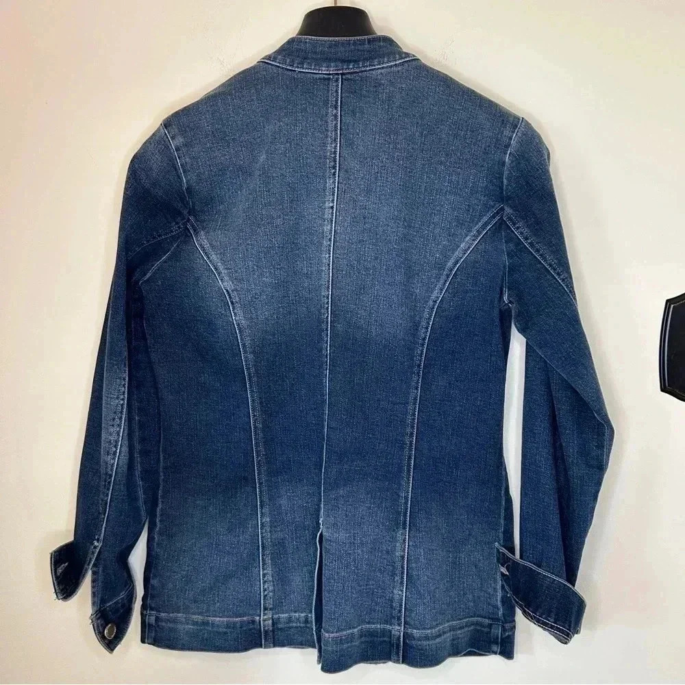 Liverpool Seamed Long Jean Jacket with Patch Pockets - Picture 6 of 10